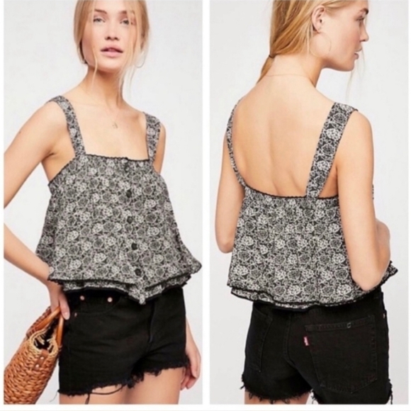 Free People Sleevess Crop Tank Blouse Floral - Small - Picture 2 of 8
